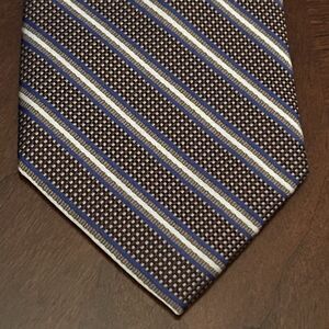 Pronto Uomo Platinum Brown Blue 100% Silk Men’s Neck Tie Made In China